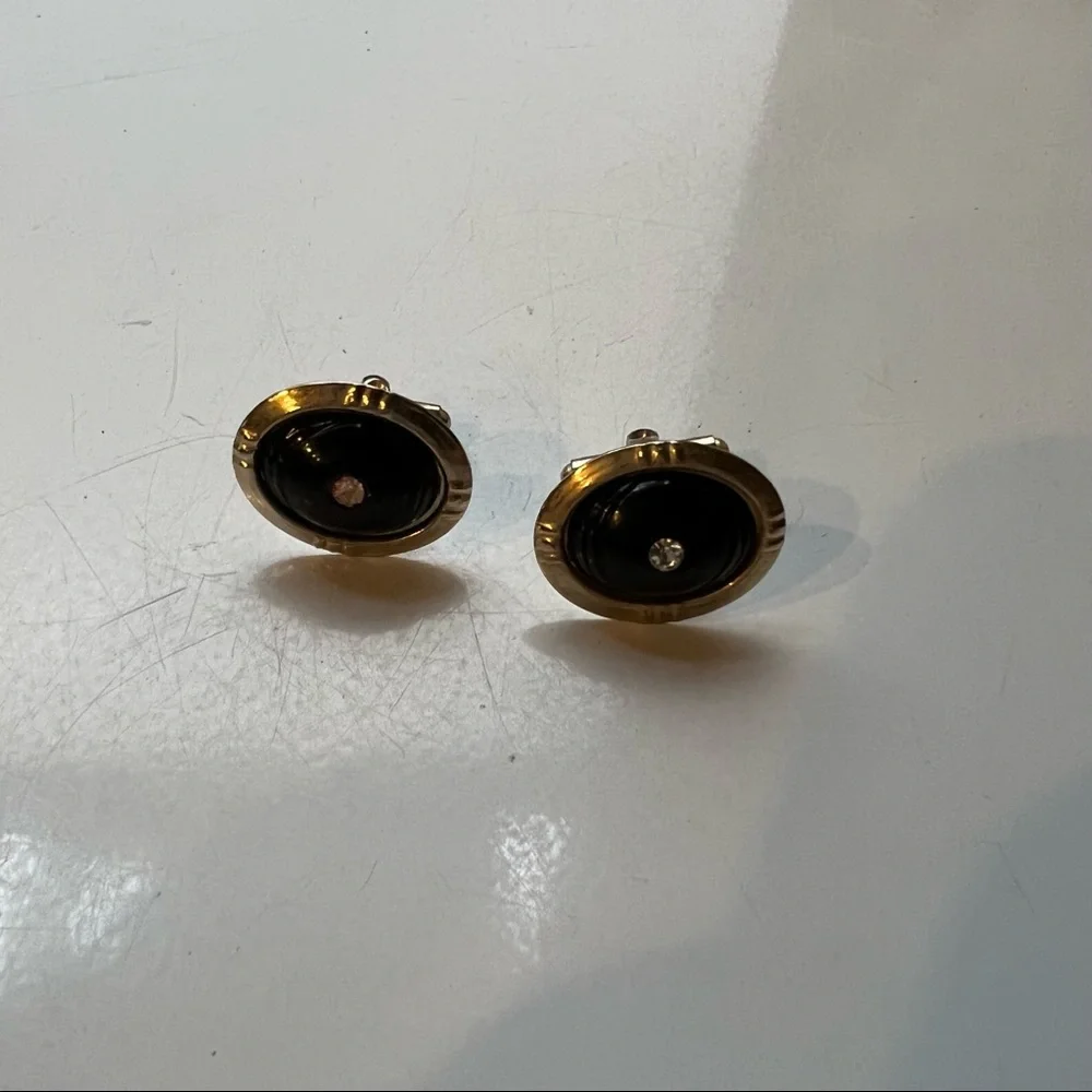 Vintage gold, black & diamond cuff links